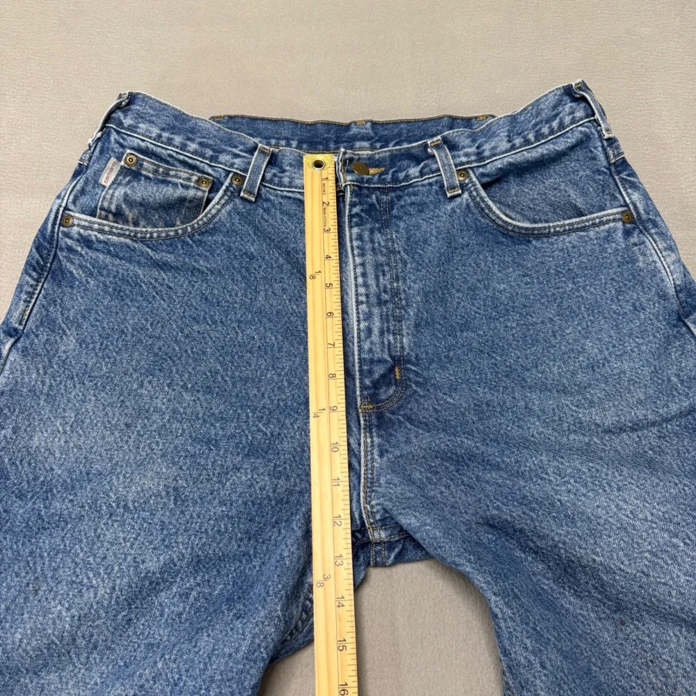 Carhartt Jeans Mens 36x32 Blue Flannel Lined Relaxed Straight Leg Denim B172 DST